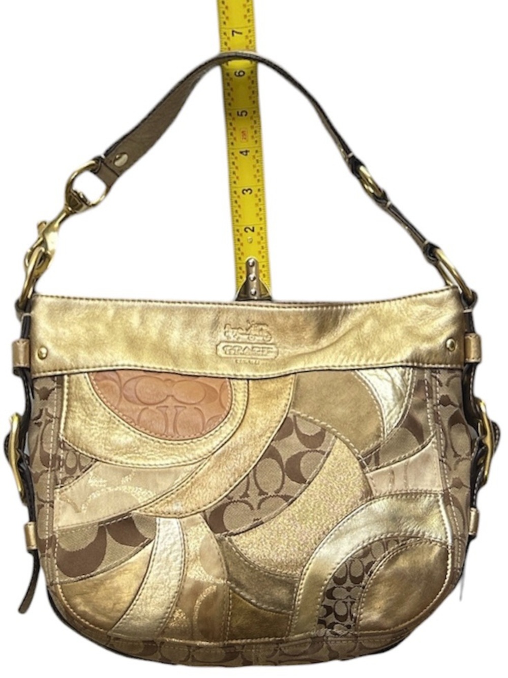 Coach Zoe Patchwork Hobo Bag Medium Brown Khaki Leather Shoulder Retro Y2K - Picture 9 of 16